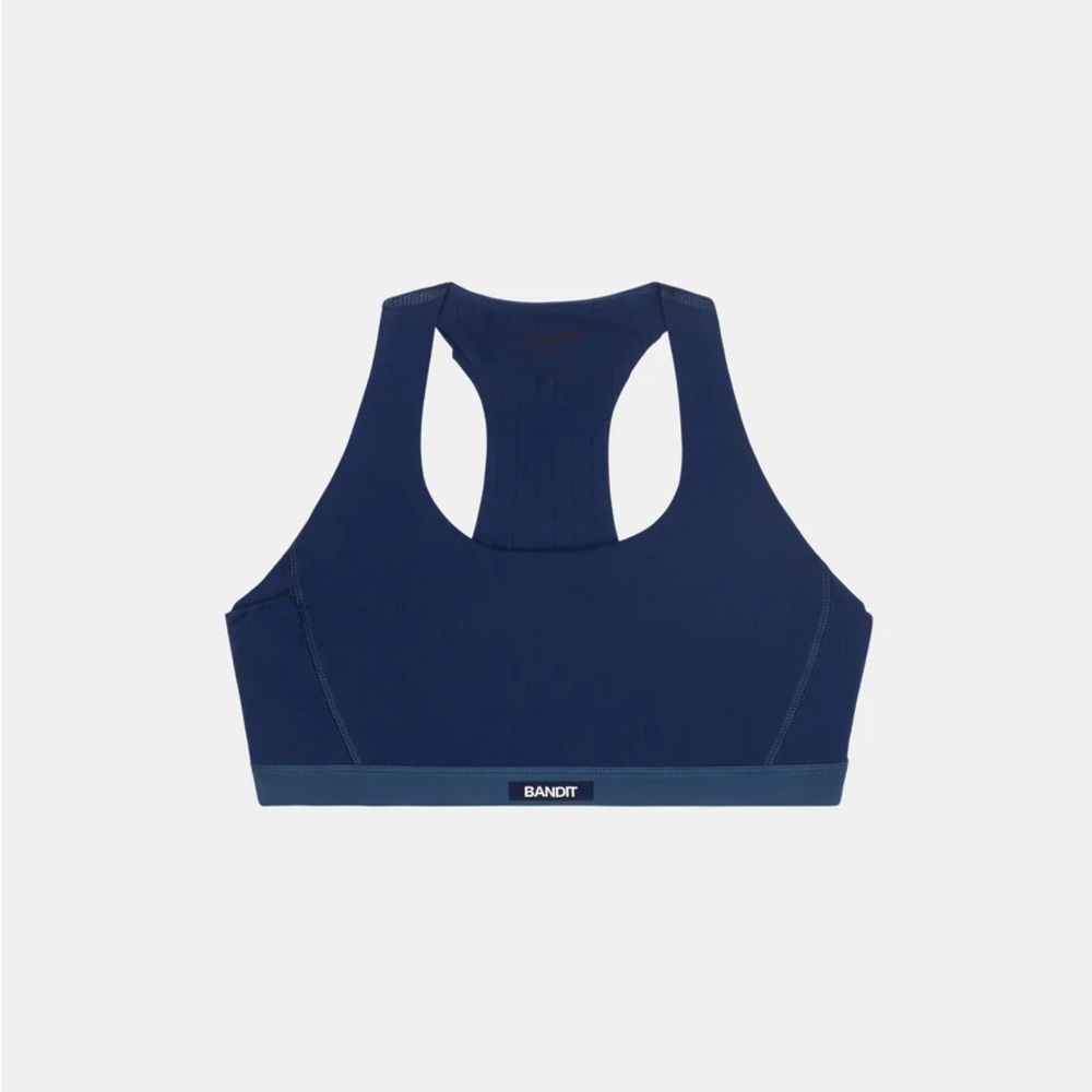 NWT Bandit Gridlock Scoop Neck Run Bra, Navy, Small